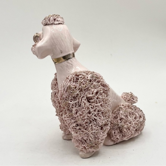 Vintage Mid Century Pink Spaghetti Ceramic Dog Poodle Figurine 4.5” Height - Picture 4 of 7